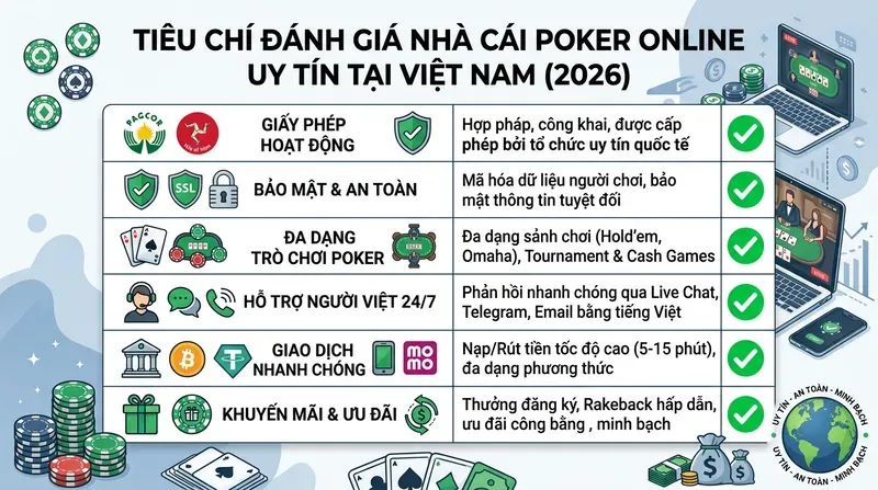 Tiêu Chí Đánh Giá Nhà Cái Poker Online Uy Tín Tại Việt Nam
