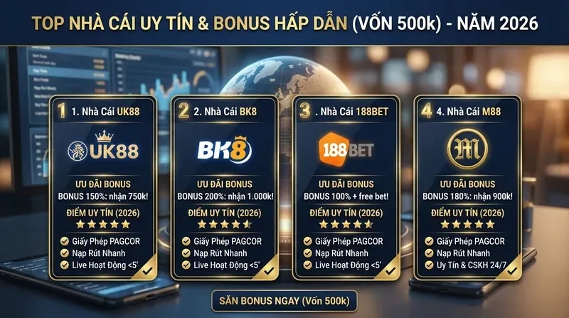 Top Nhà Cái Uy Tín Bonus Hấp Dẫn Nhất Cho Vốn 500k Năm 2026