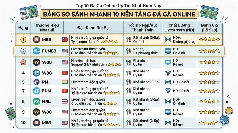 Bảng So Sánh Nhanh 10 Nền Tảng Đá Gà Online