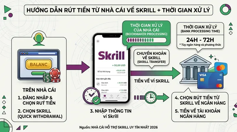Hướng Dẫn Rút Tiền Từ Nhà Cái Về Skrill + Thời Gian Xử Lý