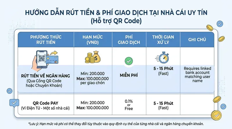 Hướng dẫn rút tiền và phí giao dịch QR Code tại nhà cái