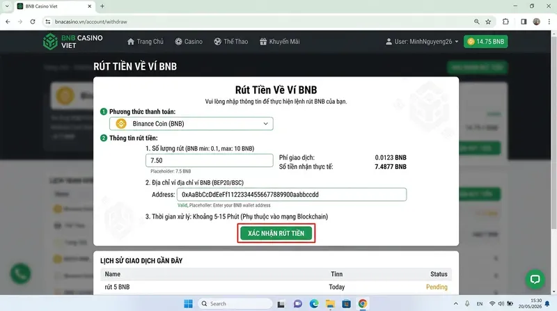 Hướng Dẫn Rút Tiền Về Ví BNB Từ Nhà Cái