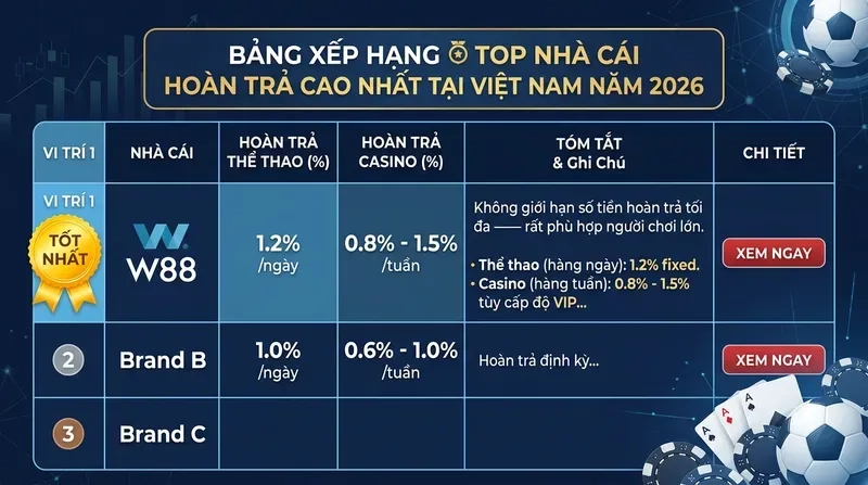 Hoàn Trả Thể Thao vs Casino Khác Gì Nhau? So Sánh Chi Tiết 5 Nhà Cái Hoàn Trả Cao Nhất Tại Việt Nam Năm 2026