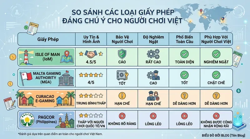 Vin88 5 So sánh giấy phép Isle of Man với Curacao, MGA và PAGCOR