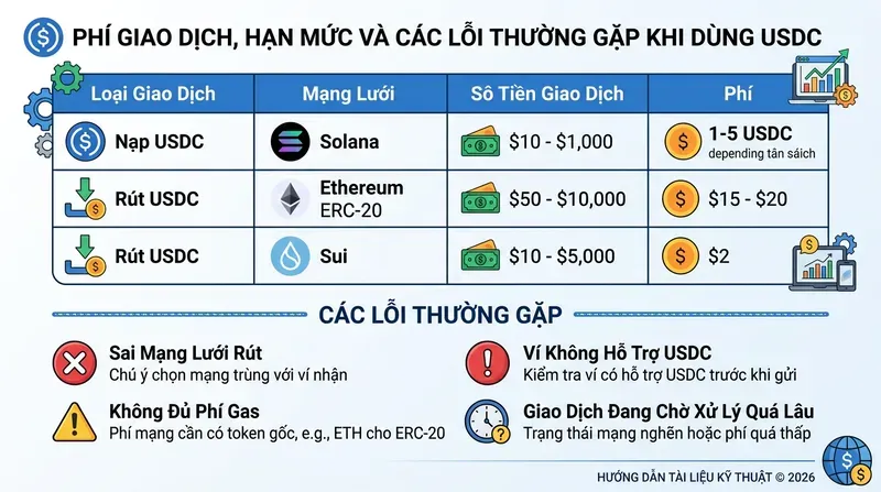 Phí Giao Dịch, Hạn Mức Và Các Lỗi Thường Gặp Khi Dùng USDC