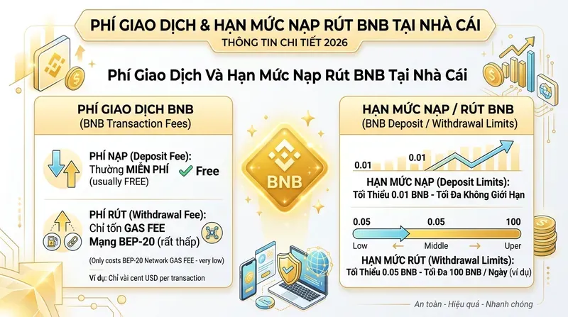 Phí Giao Dịch Và Hạn Mức Nạp Rút BNB Tại Nhà Cái