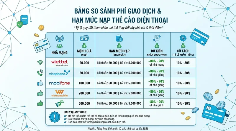 Vin88 6 Phí Giao Dịch Và Hạn Mức Nạp Thẻ Cào Phổ Biến
