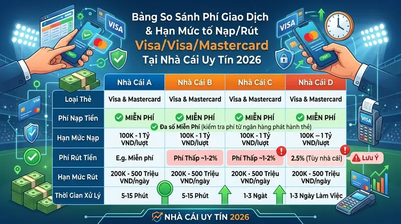 BET88 6 Phí giao dịch và hạn mức nạp/rút khi dùng Visa Mastercard tại nhà cái