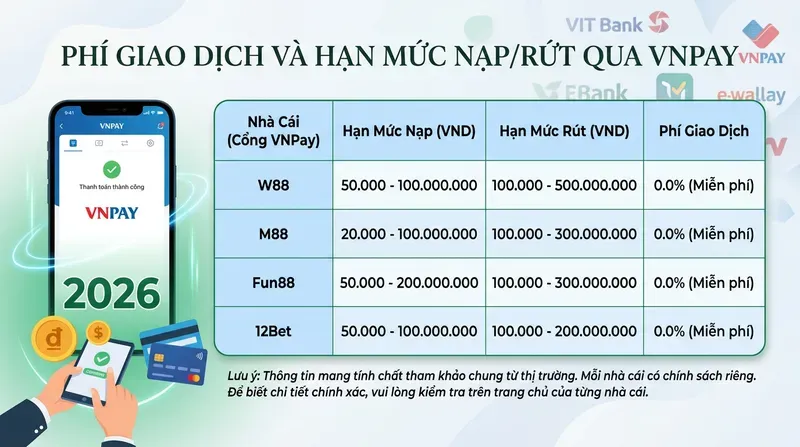 Phí Giao Dịch Và Hạn Mức Nạp/Rút Qua VNPay Tại Nhà Cái