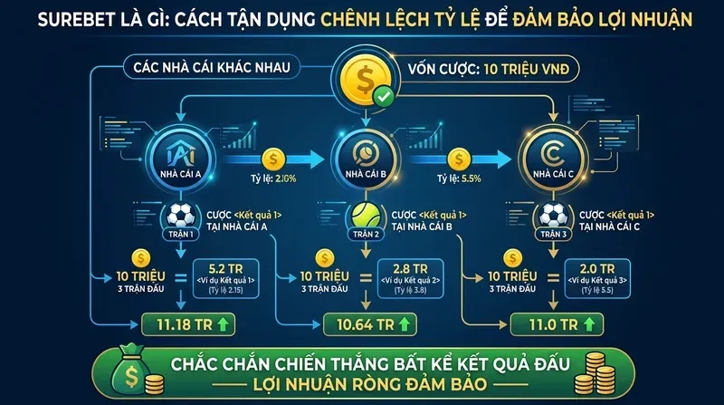 Surebet Là Gì? Cách Tận Dụng Chênh Lệch Tỷ Lệ Để Đảm Bảo Lợi Nhuận