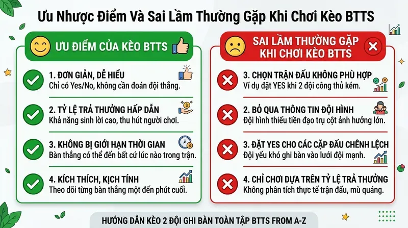 Kèo 2 Đội Ghi Bàn: Hướng Dẫn BTTS Từ A-Z 6 Ưu Nhược Điểm Và Sai Lầm Thường Gặp Khi Chơi Kèo BTTS
