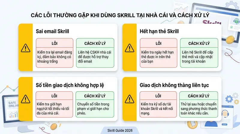 Các Lỗi Thường Gặp Khi Dùng Skrill Tại Nhà Cái Và Cách Xử Lý