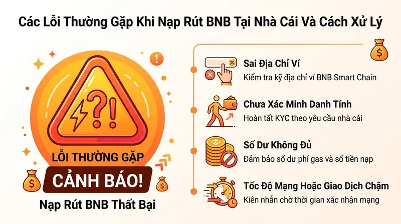 Các Lỗi Thường Gặp Khi Nạp Rút BNB Tại Nhà Cái Và Cách Xử Lý
