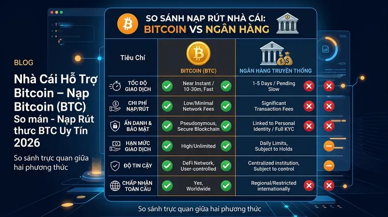 So sánh Bitcoin với ngân hàng truyền thống khi nạp rút nhà cái