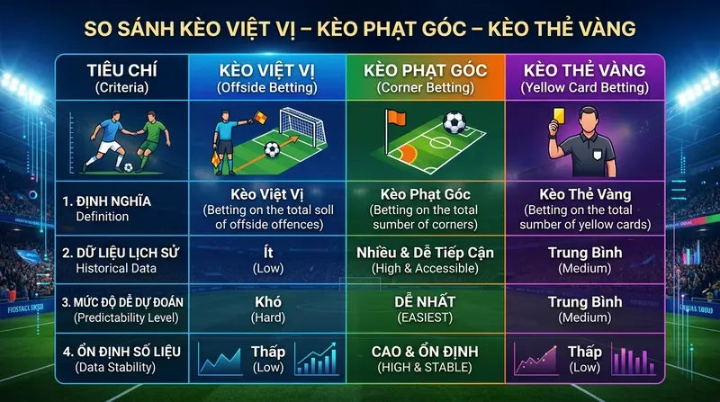 So Sánh Kèo Việt Vị Với Kèo Phạt Góc Và Kèo Thẻ Vàng