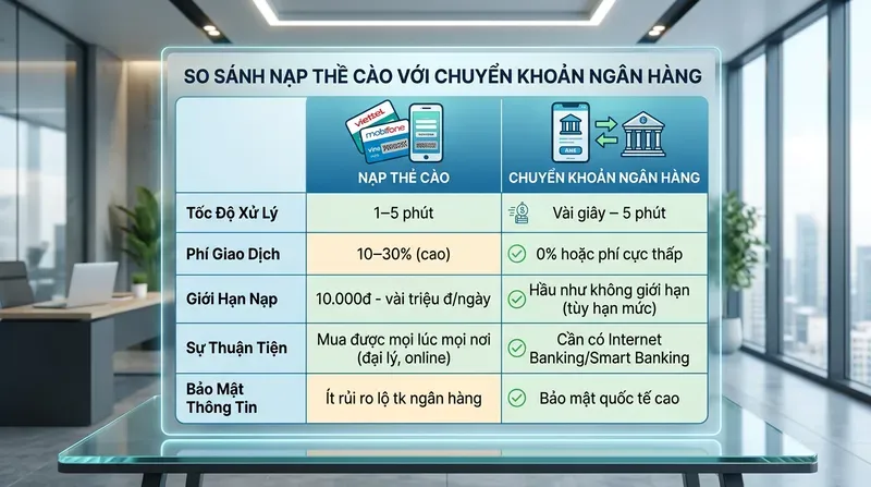 Vin88 8 So Sánh Nạp Thẻ Cào Với Chuyển Khoản Ngân Hàng