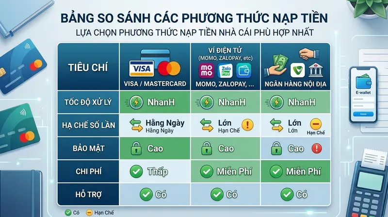 BET88 8 So sánh nạp tiền nhà cái bằng Visa Mastercard với ví điện tử và ngân hàng nội địa