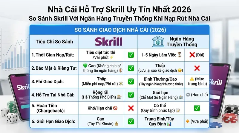 So Sánh Skrill Với Ngân Hàng Truyền Thống Khi Nạp Rút Nhà Cái
