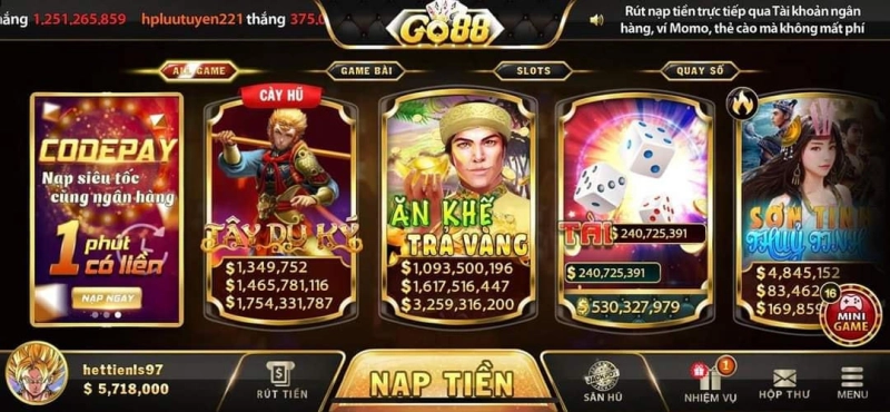 Các game slots và quay hũ phổ biến tại Go88