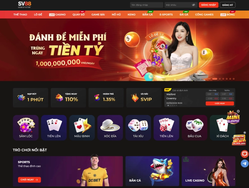 Giao diện nhà cái SV88