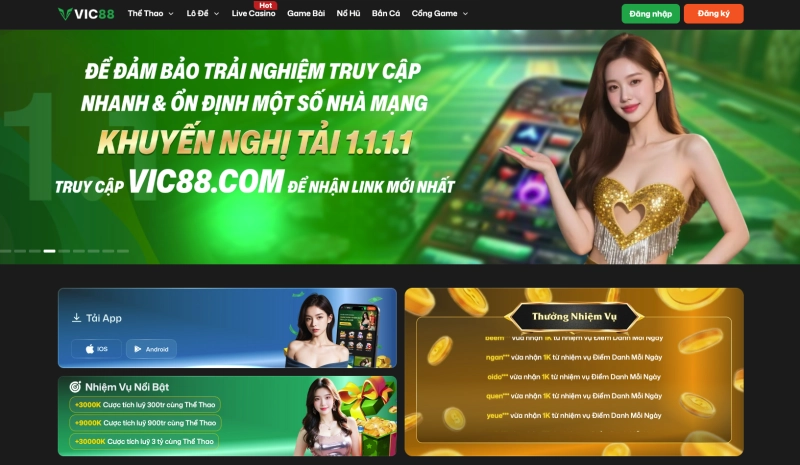 Trang chủ nhà cái Vic88 giao diện 2024