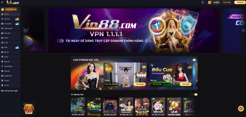Giao diện trang chủ Vin88
