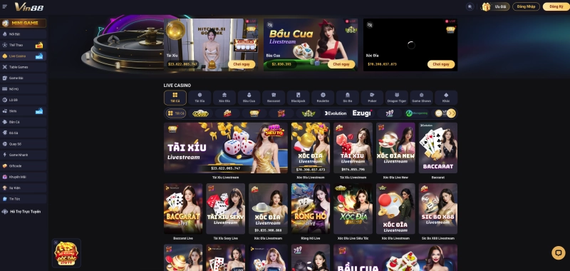Sảnh casino live tại Vin88 với các dealer chuyên nghiệp